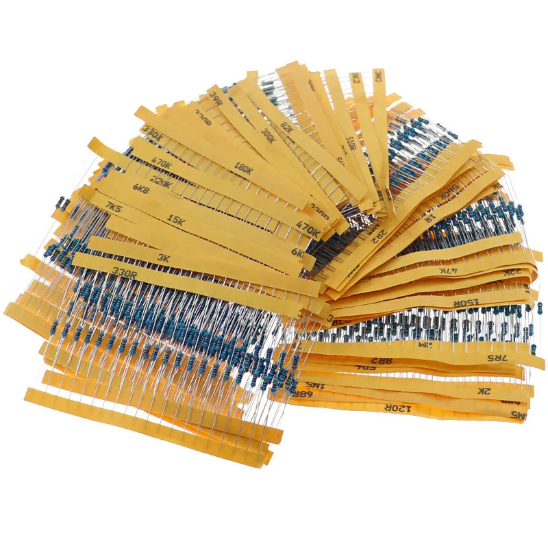 600pcs/set 30 Kinds 1/4W Resistance 1% Metal Film Resistor Pack Assorted Kit 1K 10K 100K 220ohm 1M Resistors