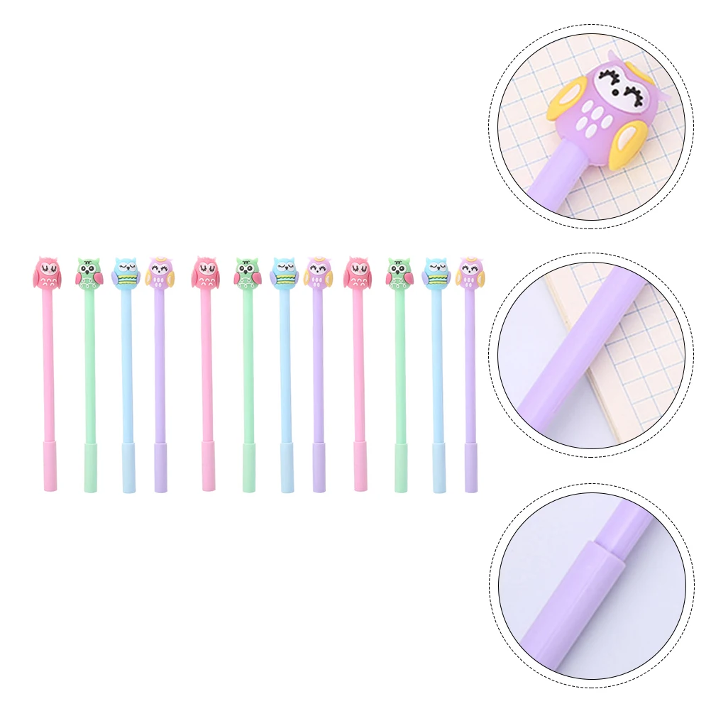 

12 шт., нейтральная ручка с изображением совы, мультяшные ручки-ролики, гелевые студенческие канцелярские принадлежности, чернила, силиконовая головка, офисная школа