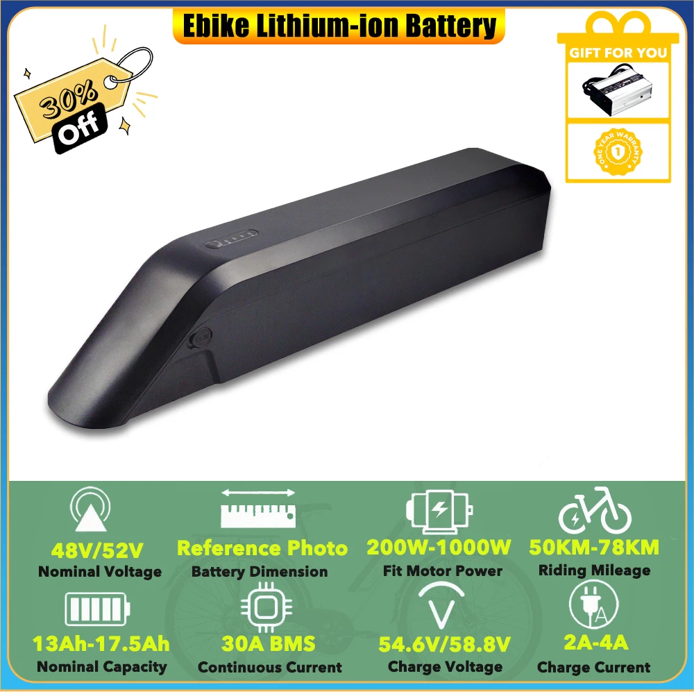 

Сменный литий-ионный аккумулятор 48 В 17,5 Ач для 500 Вт 750 Вт Cruiser ST All Terrain Step Thru Электрический велосипед VTUVIA Mountain Ebike