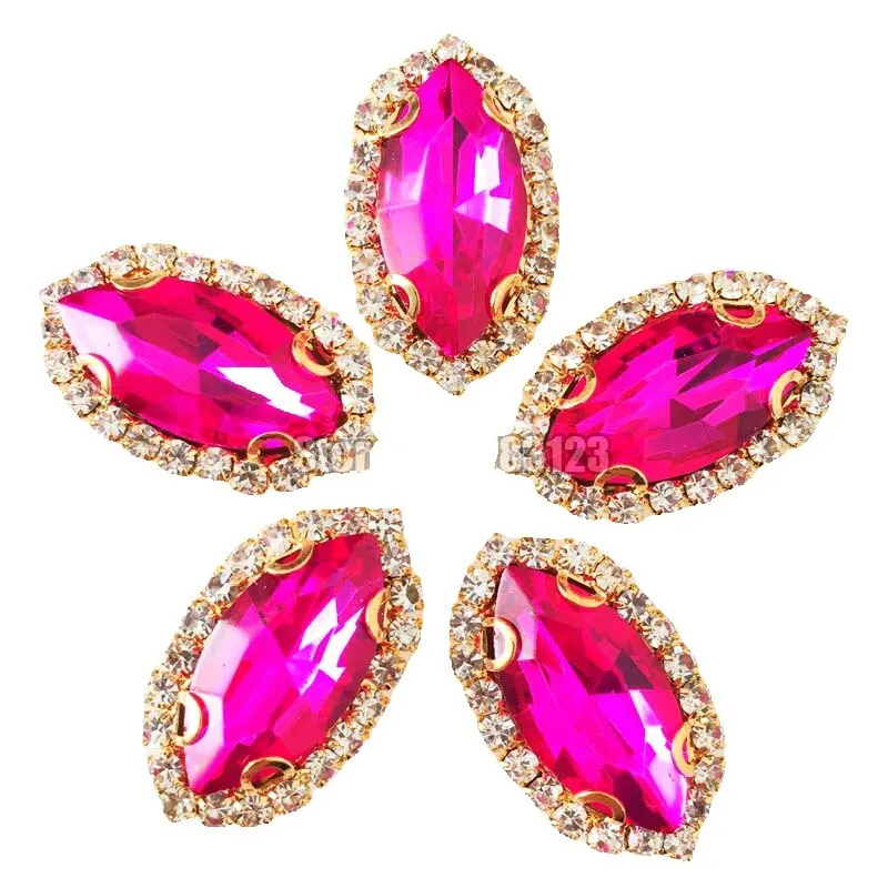 High quality Horse eye shape Gold bottom Crystal button,Malachite green AAA+ Glass Crystal sew on rhinestones