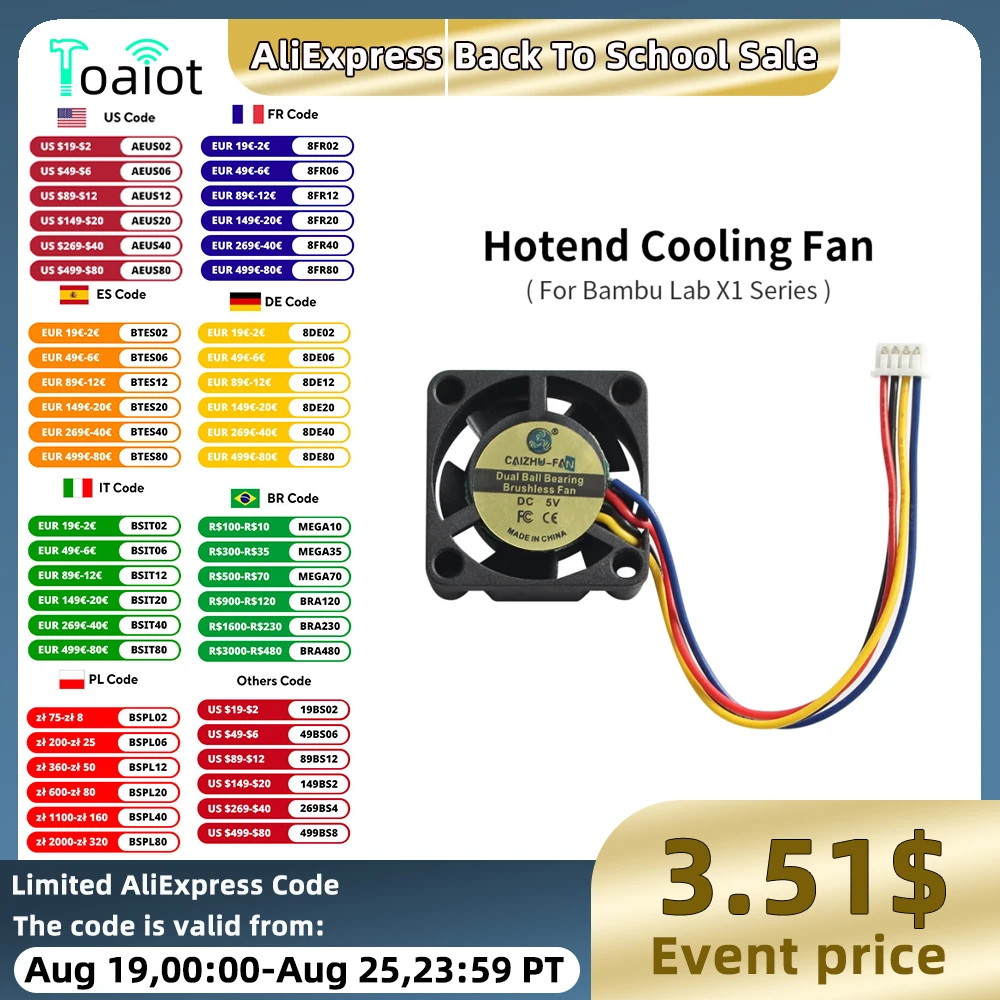 Cooling Fan for Bambu Lab X1 X1C 15000r/min Dual Ball Bearing Brushless Fan 5V Fan for Bamboo Hotend 3D Printers Accessories