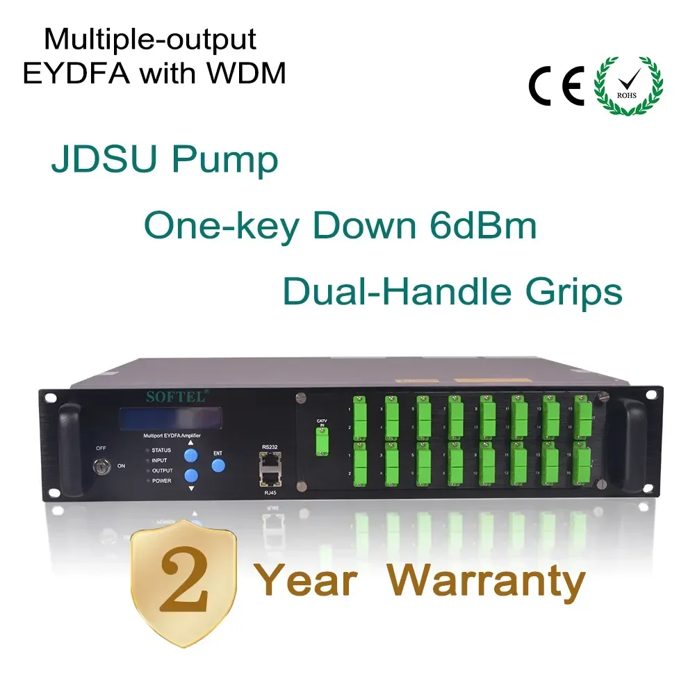 Softel 16-Port EDFA with 23dBm, Built-in Dual Input WDM for 1550nm, CATV Optical Amplifier 2 YEAR warranty