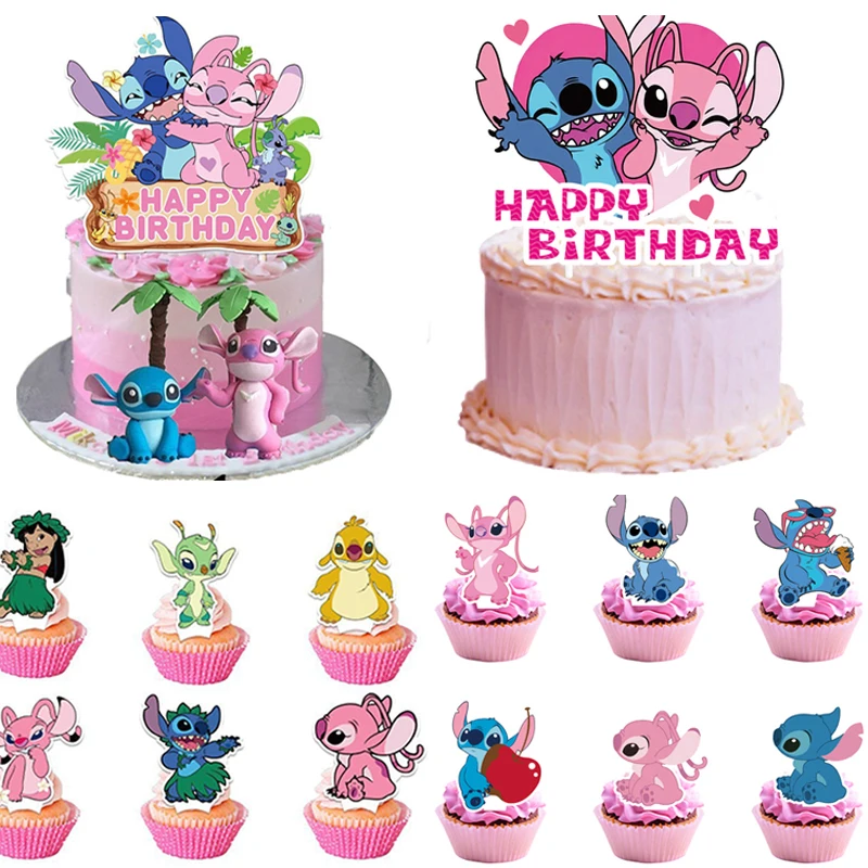 Suministros de fiesta de puntada, adorno de pastel de puntada, adornos de magdalenas para niños, decoración de pastel de feliz cumpleaños, regalos de fiesta de puntada para Baby Shower