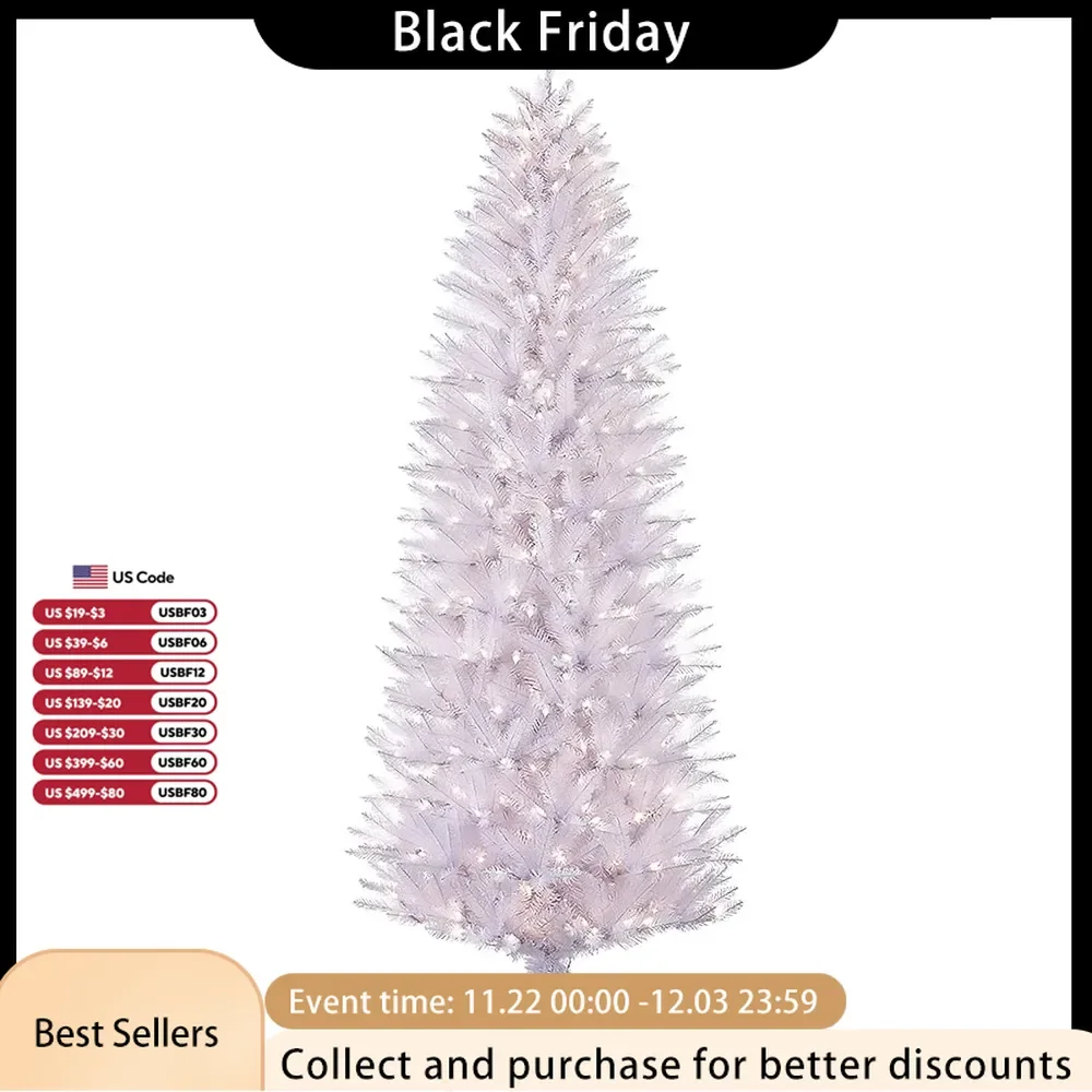 Christmas Tree 7.5Ft Pre-Lit White Fraser Fir Pencil Artificial 32