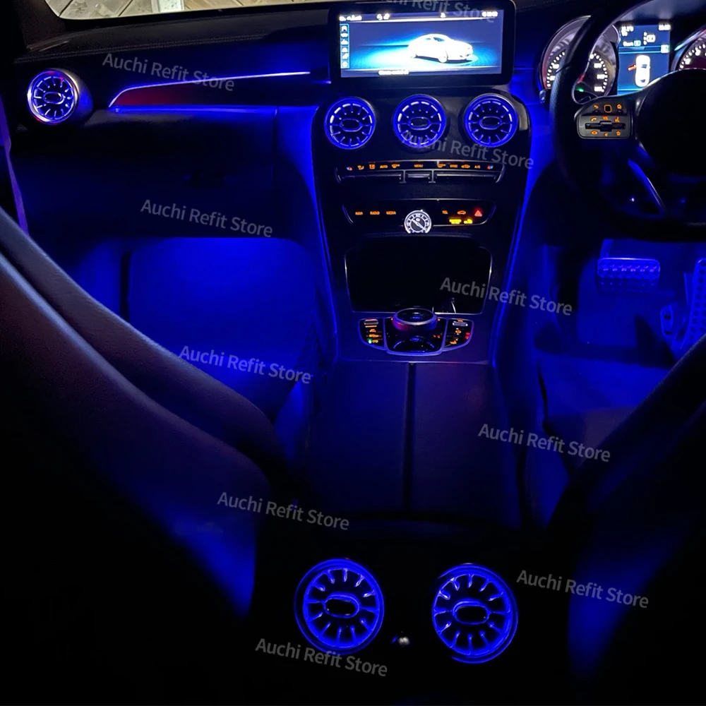 메르세데스 벤츠 W205 X253 GLC 클래스 C43 C63 쿠페 차량용 64색 LED 앰비언트 라이트 에어벤트 터빈 노즐 시트 장식 램프 썸네일 4