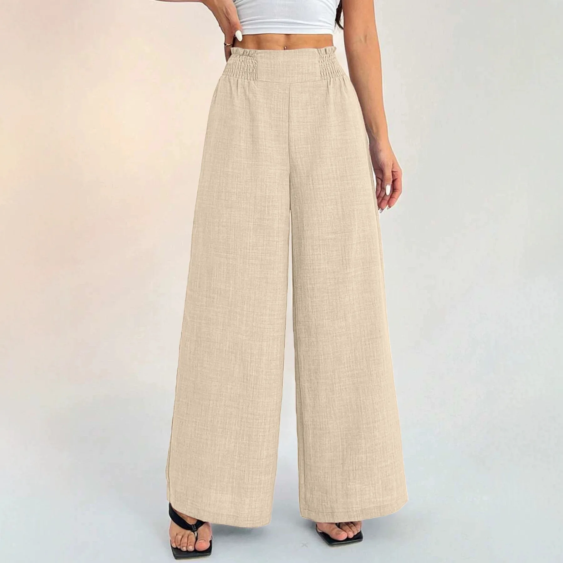 Fashionable  Color Elastic Wide Leg Pants Women's Clothing 2026 Cross-Border Independent Station New Style Casual Chic