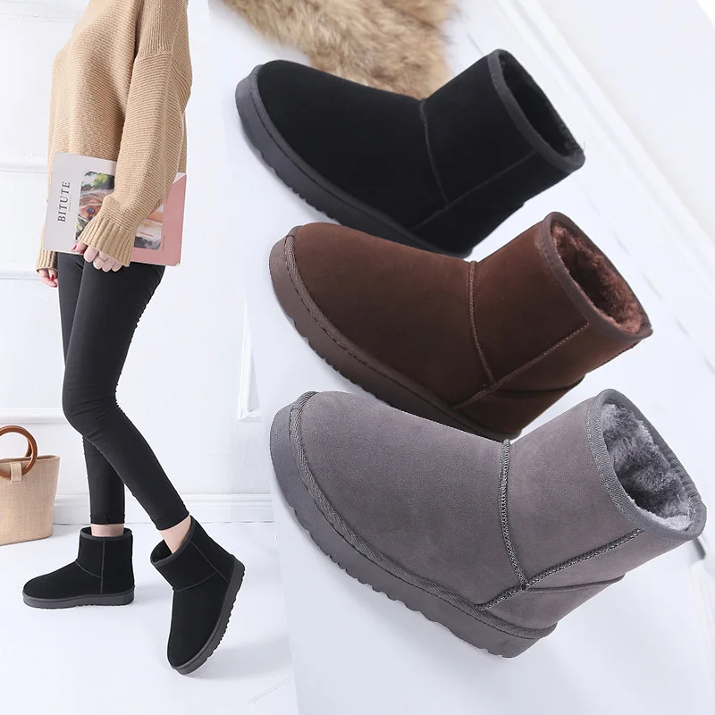 2025 New arrival Women Fleece-lined Thickened Warm Cotton Shoes Chamois Leather Short Boots Ankle Boots Student Style