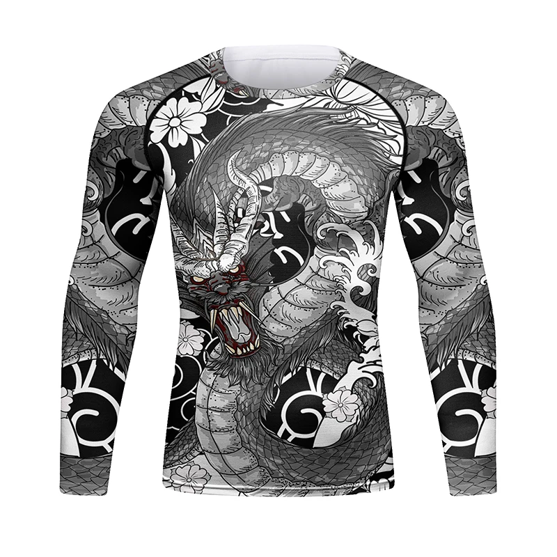 Custom Tattoo Men\'s Gym Compression Fitness Tshirt Masculine Sublimation Long Sleeve Rashguard BJJ jiu jitsu Boxing Jersey