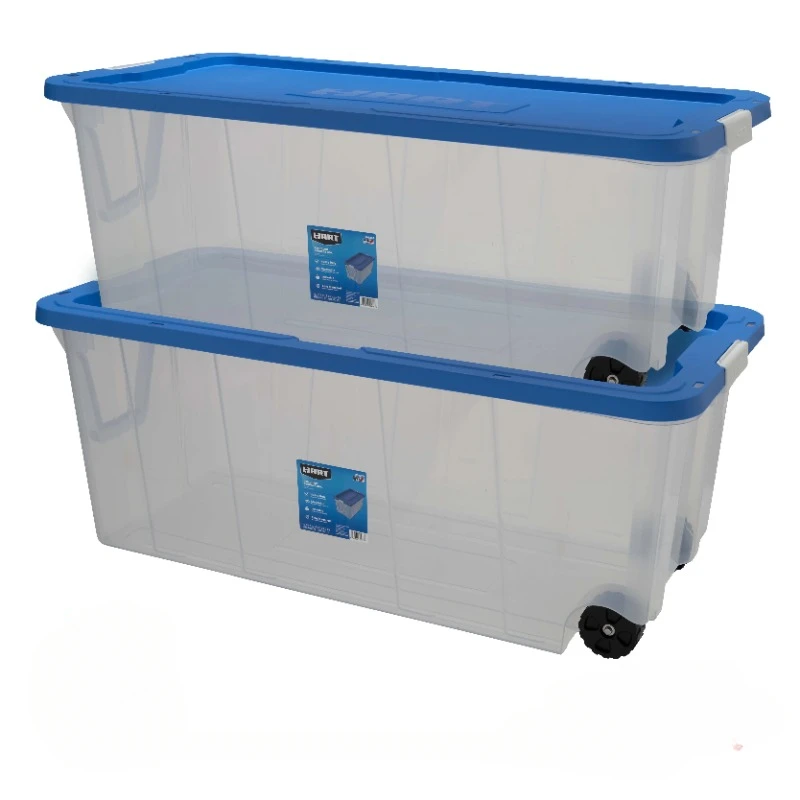 

200 Quart Latching Rolling Plastic Storage Bin Container, Clear, Set of 2