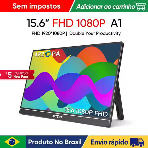 [produto no brasil] Novo ARZOPA 15.6 inch FHD Monitor Portátil 1080P Tela IPS de Exibição Externa com USB-C mini-porta HDMI para Laptop Mac PC Xbox PS Switch,com Suporte Embutido,A1