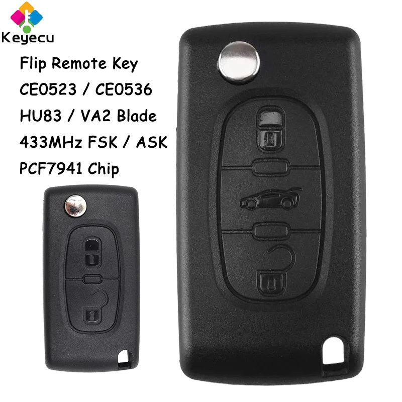 

KEYECU Flip Remote Key With 433MHz ID46 Chip Fob for Peugeot 307 308 407 408 Partner for Citroen C3 C4 C5 C6 Fob CE0536 CE0523