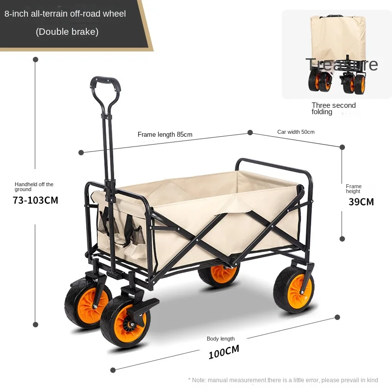 Folding Collapsible Wagon Cart Heavy Duty, Foldable Beach Wagon with Big Wheels for Sand, Utility Grocery Wagon