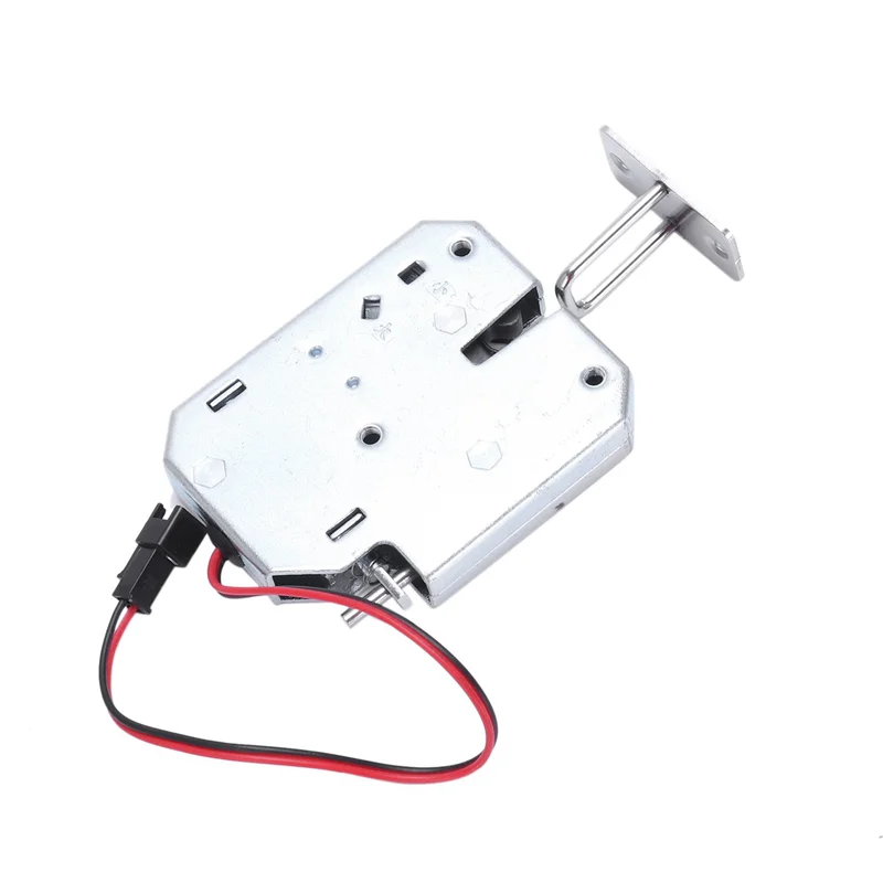 Elektrozaczep A96I-2X, zasilanie DC 12V 2A, elektromagnetyczny zamek do drzwi, szafek, szuflad, szaf, stal węglowa, srebrny kłódka.