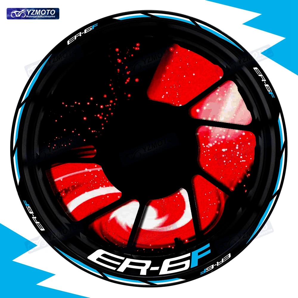 For ER-6F ER6F ER 6F Motorcycle 17 Inch Front And Rear Wheel Sticker Hub Decal Modified Reflective Waterproof Wheel Rim Stickers