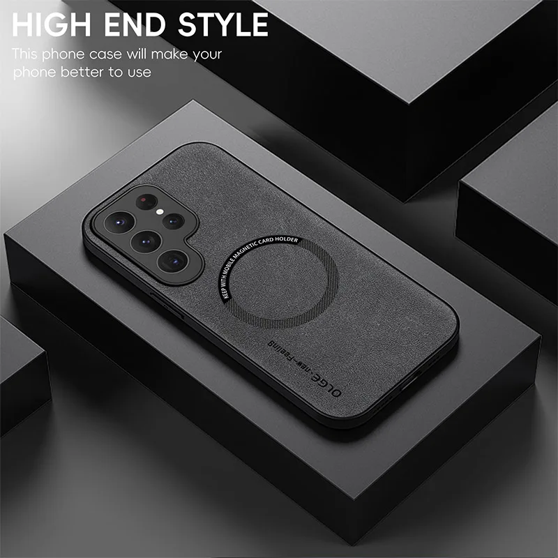 Luxury Leather Magnetic Case for Samsung Galaxy S25 S20 S21 S24 S23 S22 Ultra FE Note 10 20 Plus Magsafe Wireless Charge Cover 