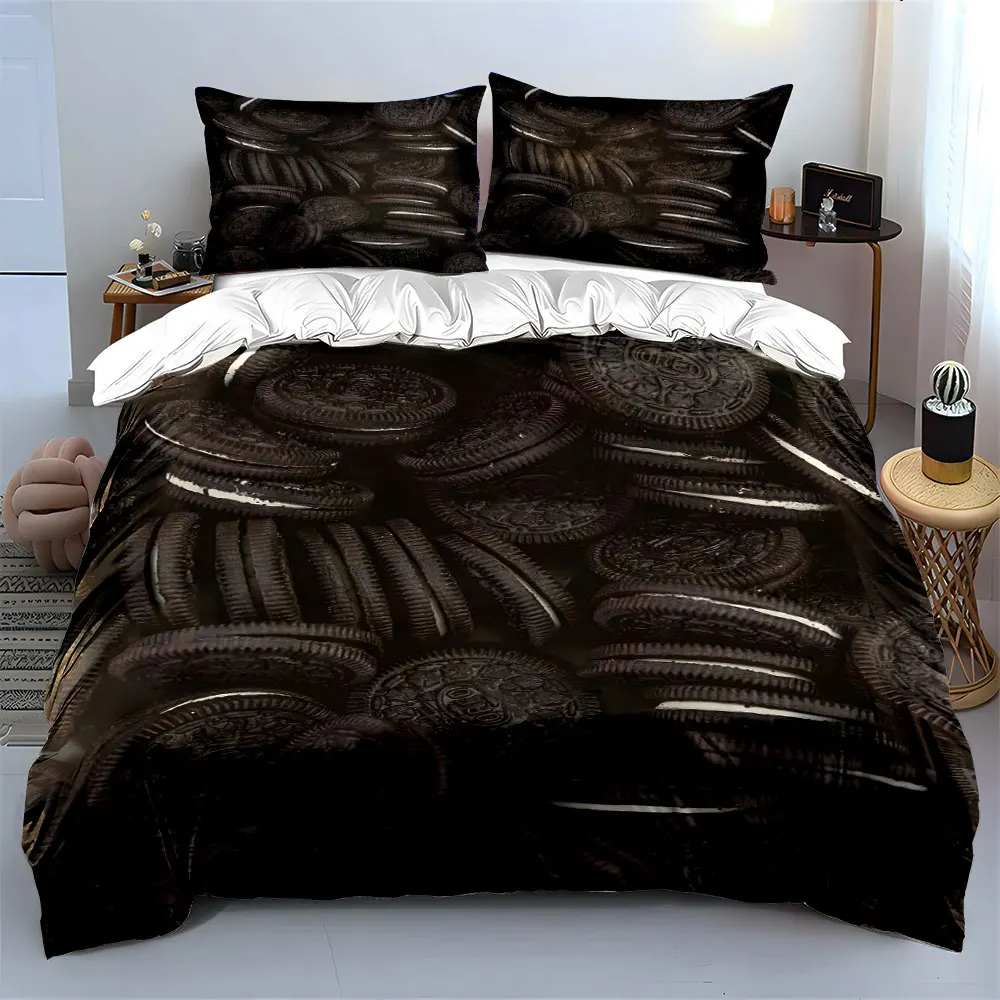 A pile of chocolate sandwich cookies Print Bedding Set 1 Duvet Cover 2 Pillowcases for Adult and Children Luxury Gift Full Size