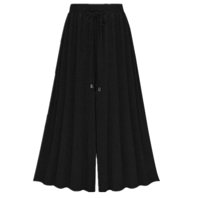 

Summer High Waist Wide Leg Pants Female Ankel Length Palazzo Pants Loose Cotton Solid Pleated Broad Leg Trousers Capris Women