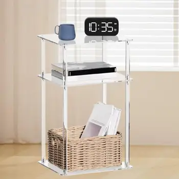 Clear Acrylic Narrow Side Table 2/3 Tier Small End Table Nightstand for Small Space Living Room Bedroom Bedside Furniture