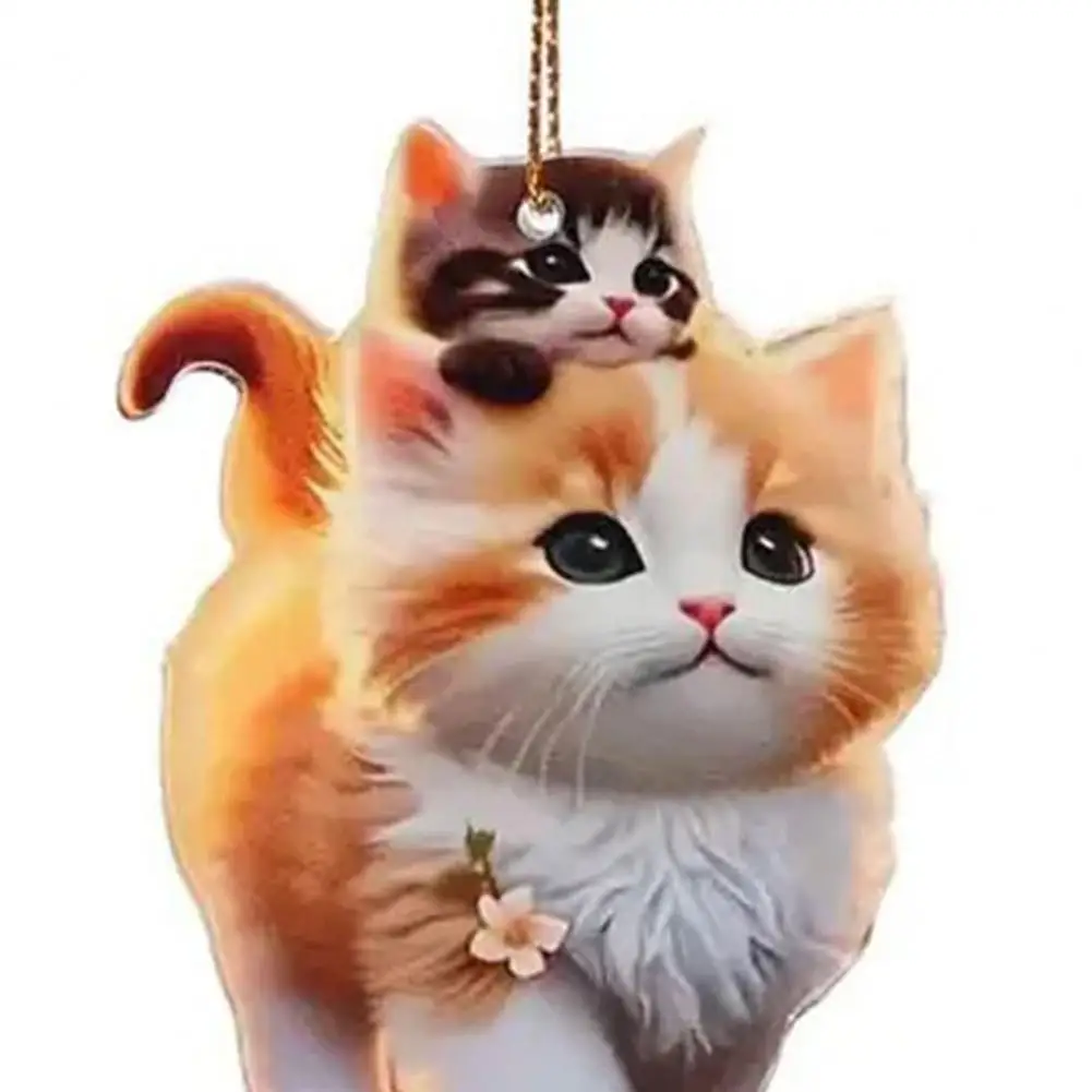 1Pc Cartoon Cat Pendant 2D Cat-themed Home Decor Adorable Cat Acrylic Hanging Decoration for Home Christmas Tree Car Rearview