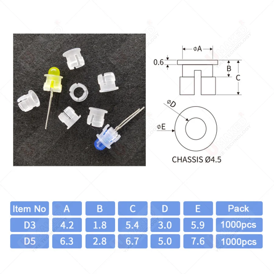 100Pcs White Plastic 3mm 5mm LED Holder Socket Clip Bezel Light Emitting Diode Lamp Base Cover Plastic Display Blub Cup Case