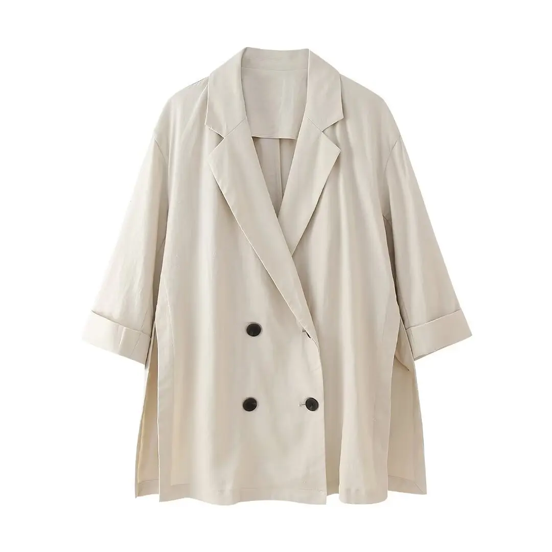 Women's Linen Double Breasted Suit Jacket