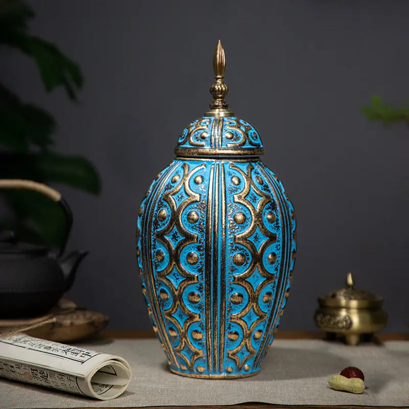 Handmade High Temperature Fired Southeast Asian Vintage Tea Canister Airtight Gilt Ceramic Storage Jar Flower Vase Home Decor