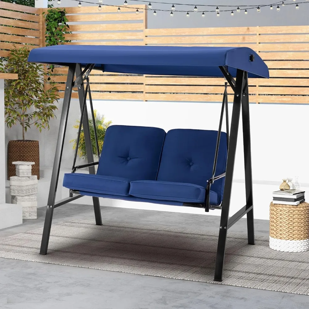 

Outdoor Patio Swing Chair for Adults, 2-Seat Porch Swings with Adjustable Canopy, Outside Swing Bench with Removable Cushion