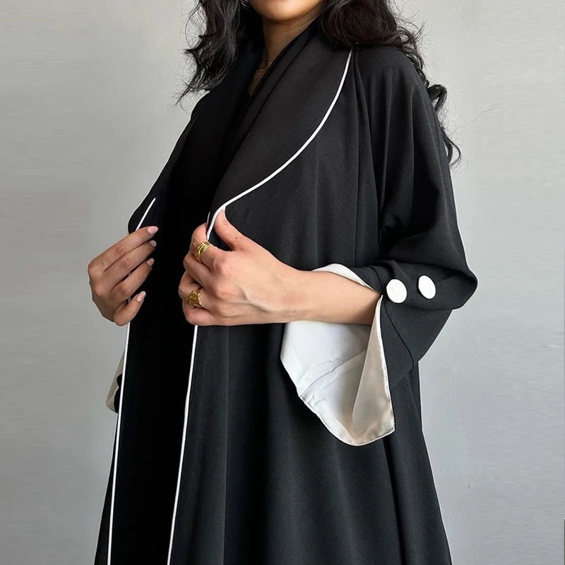 Ramadan Eid Muslim Kimono Abaya for Women Pleated Abayas Saudi Arab Button Split Sleeve Maxi Vestidos Morocco Kaftan Long Robe