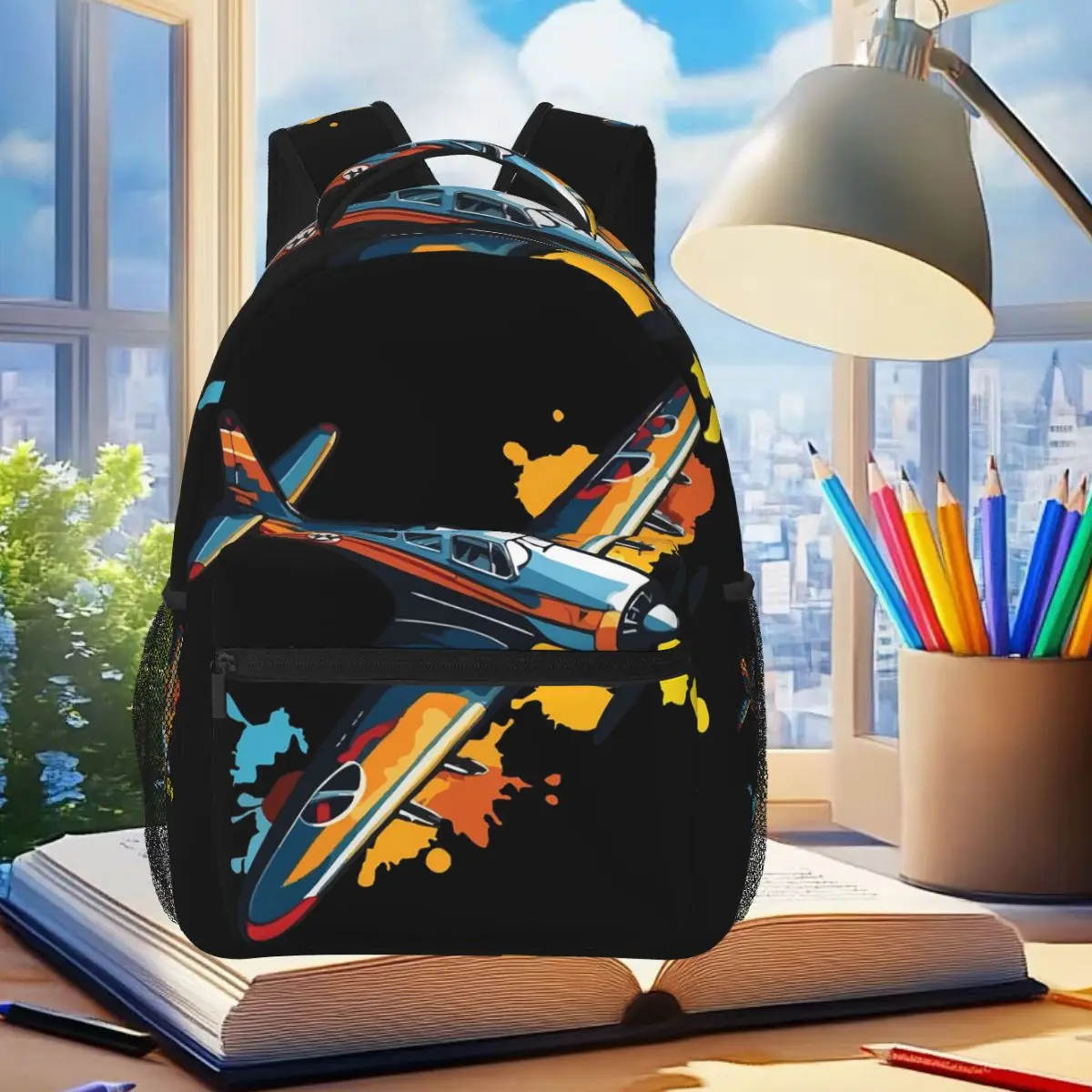 Retro Sunset Aircraft Themed Backpack Student Boys Girls BookBag Kids School Bag Laptop Shoulder Bags for Men Women
