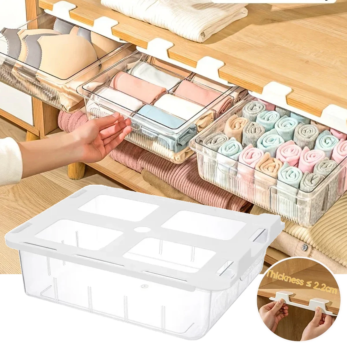 

Clear Plastic Wardrobe Drawer 1/10/15Grids Detachable Bulkhead Dustproof Sock Organizers Bra Underwea Storage Boxs Drawer Type