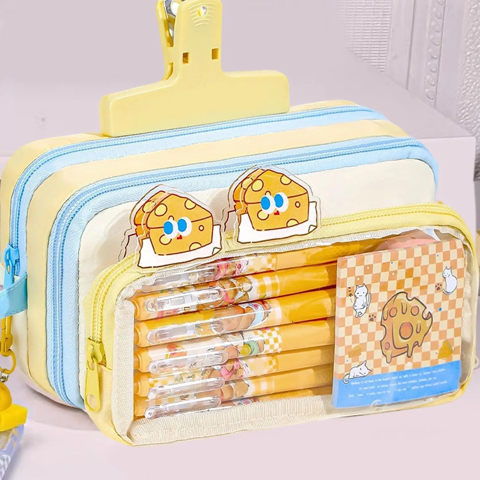 Cute Pencil Case With Supplies Cute Cheese Large Capacity Stationery 30 Pieces Kids School Supplies Set For Home After-Class