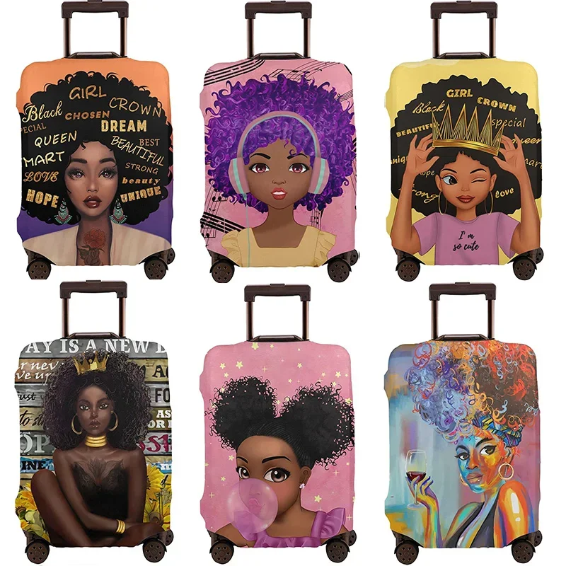 Funda de equipaje de viaje para chica negra afroamericana, Protector de maleta lavable con Graffiti para mujer Afro