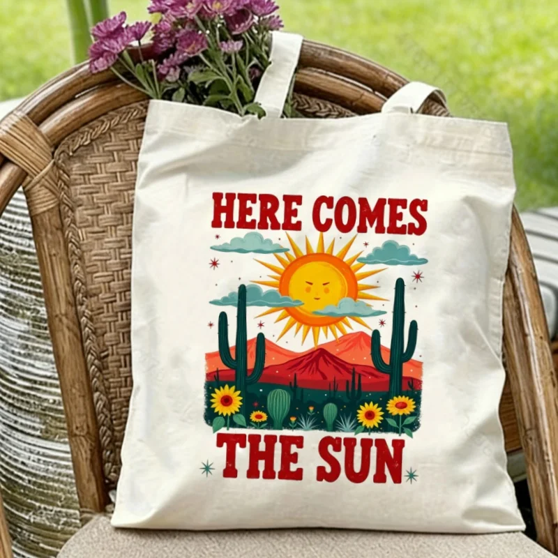 

1PC Retro Desert Sun Quote Cotton Tote Bag Eco Reusable Shoulder Bag