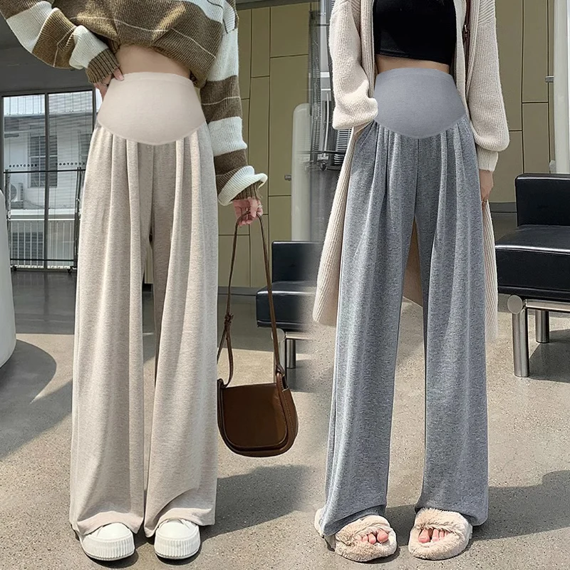 Wide Leg Loose Straight Drooping Pants for Maternity Spring Autumn Casual Belly Trousers for Pregnant Women Y2k Youth Pregnancy