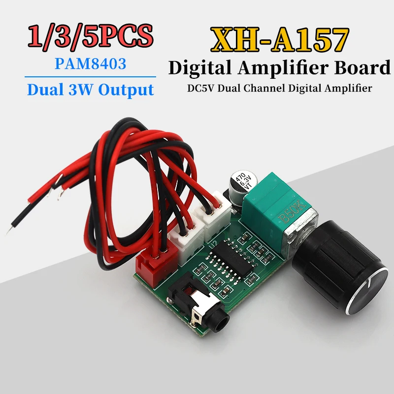 1/3/5PCS XH-A157 Digital Amplifier Board PAM8403 with Volume Knob Aux Input USB 5V Power Supply Dual 3W Output
