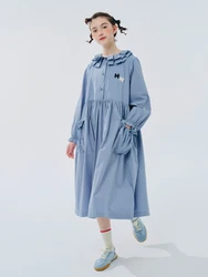 IMAKOKONI Original Design Lace Collar Long Sleeve Spring Festival Mid length Blue Fashion Trendy Dress 244493