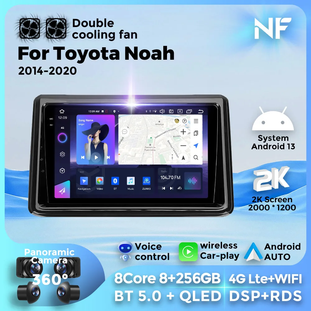 

Android13 Car Radio Multimedia Player For Toyota Noah R80 2014-2020 For Wireless Carplay Auto 8 Core 8+256G 4G WIFI BT GPS DSP