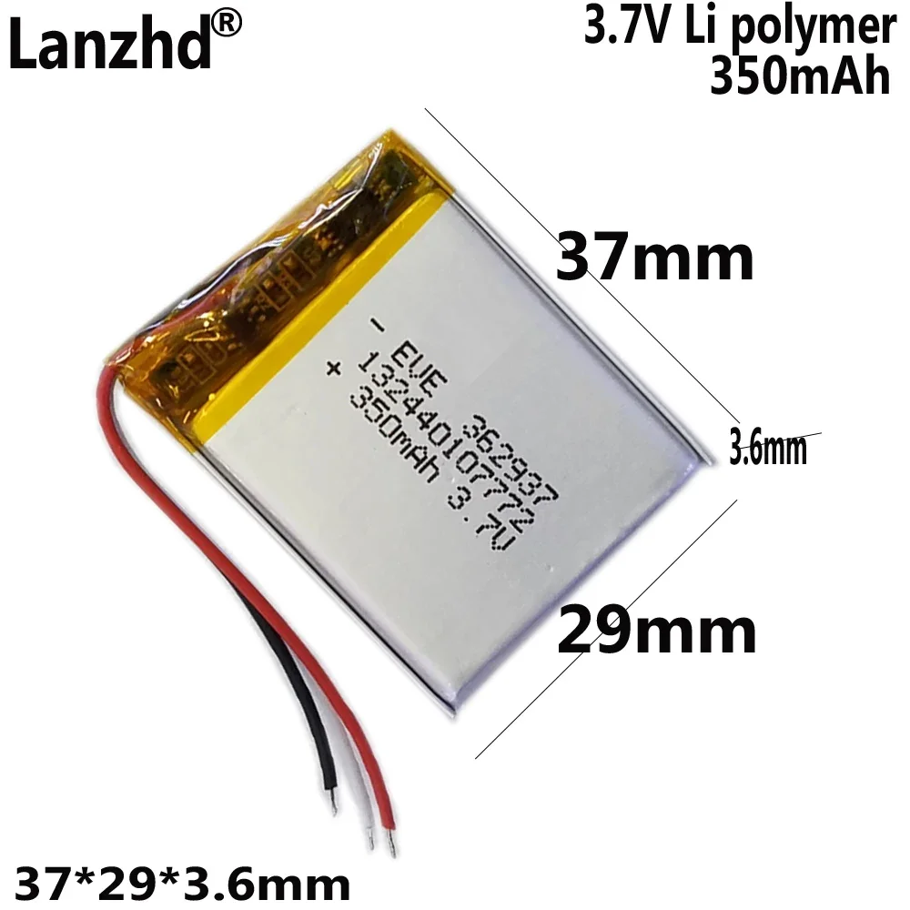 

3.7V 350mAh lithium battery 362937 353035 353040 For dashcam electronic watch battery DVD CD MP4 PDA 3.6*29*37mm