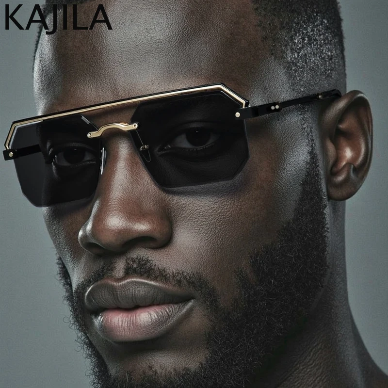 

Steampunk Square Rimless Sunglasses Men 2025 Luxury Brand Vintage Rectangle Frameless Punk Sun Glasses For Male Trendy Shades