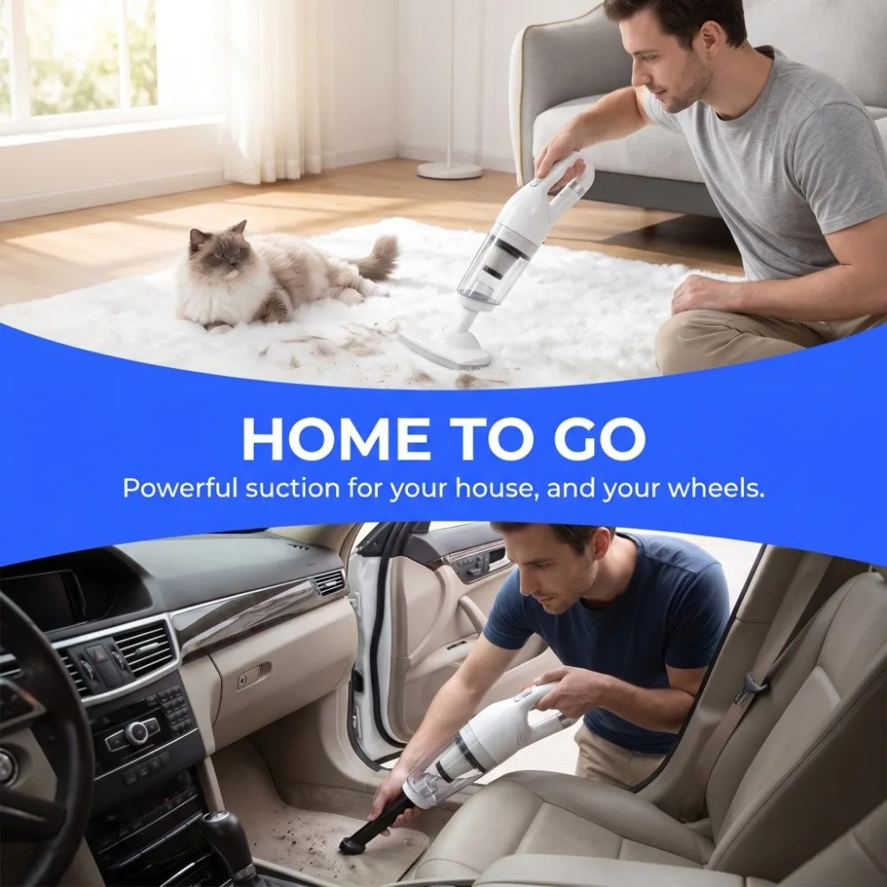 Large Suction Handheld Vacuum Cleaner High Power USB Charging Pet Hair Cleaner Dual Use Portable Cordless Vacuum Cleaner