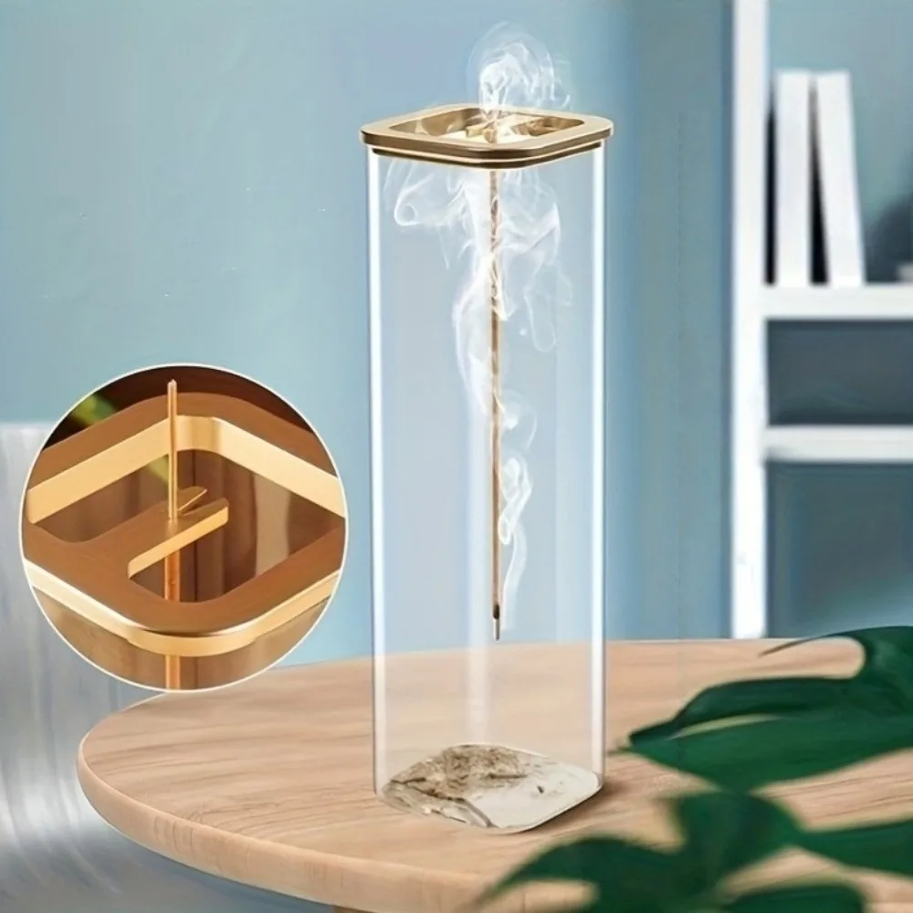 Cuboid Shape Incense Stick Stand Zen Style Transparent Glass Incense Burner Minimalist Anti-Ash Flying Incense Holder
