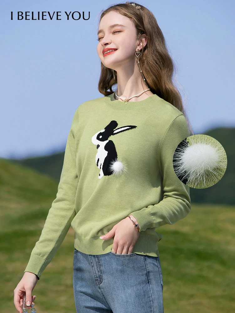 I BELIEVE YOU Women's Sweater 2023 Autumn Chic Embroidery Pullover Tops Oneck Long Sleeves Knitwears Cotton Clothes 2231144863