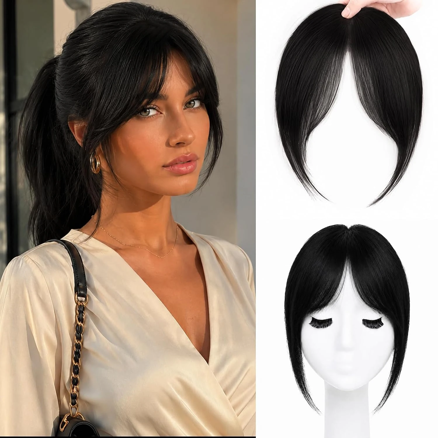 Synthesis Wig Middle-Part Bangs Hair Extensions Clip In Forehead Natural Seamless French Oblique Bangs Eight-Character Bangs