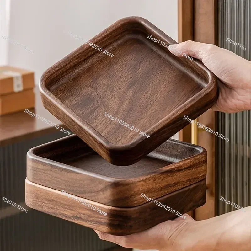 New Japanese Style Walnut Wood Fruit Tray, Solid Wood Nut Box & Melon Seed Plate for Household