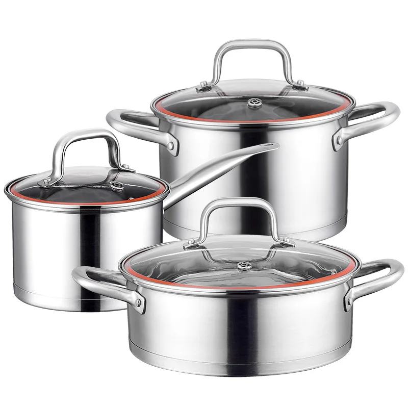 

Kitchenware 3-piece induction pot plate stainless steel glass soup pot household camping New Year's celebration