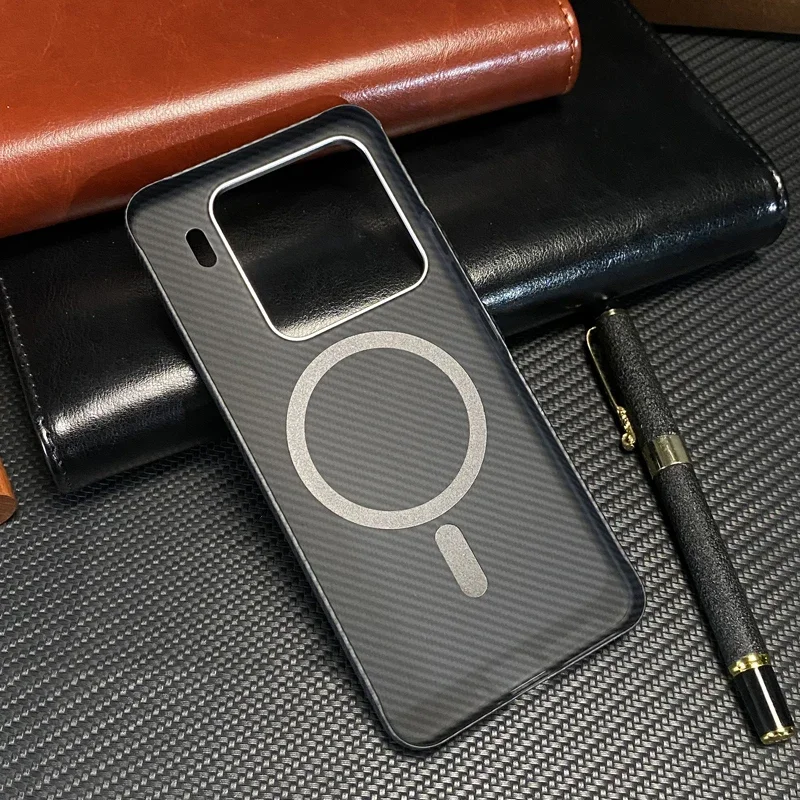 Alloy Camera Lens Carbon Fibre Texture Phone Case For Xiaomi Mi 15pro 15 14 Ultra 14Pro Magnetic Charge PC Hard Protective Cover