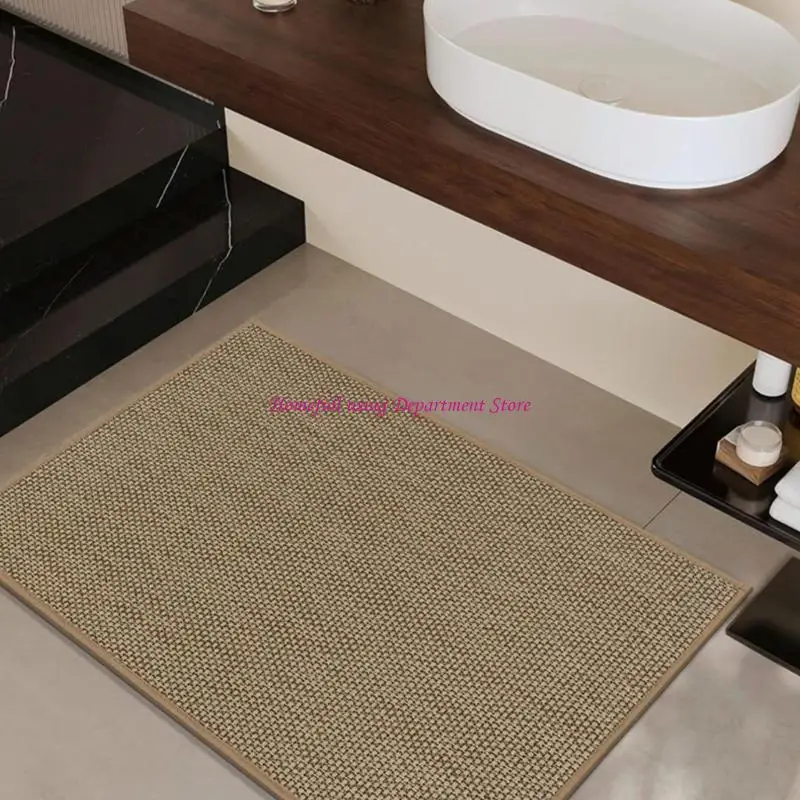  Faux Linen Look Woven Floor Mat with Antislip Bottom for Family Safety Indoor