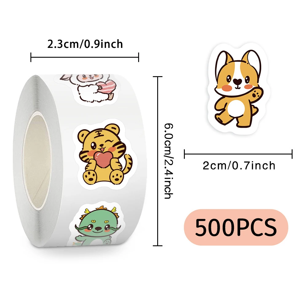 

500pcs/Roll Cartoon Chinese Zodiac Signs Sealing Stickers Cute Animal Graffiti Decals DIY Guitar Laptop Kid Reward Sticker Gifts