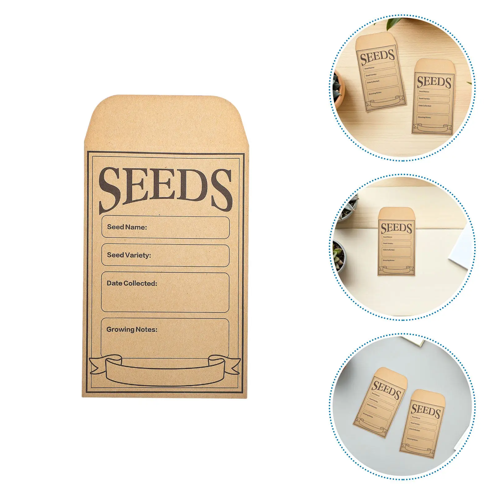 

50Pcs Kraft Paper Seed Envelopes Mini Saving Bags Self Adhesive Storage Coin Packets Flower Vegetable Seeds