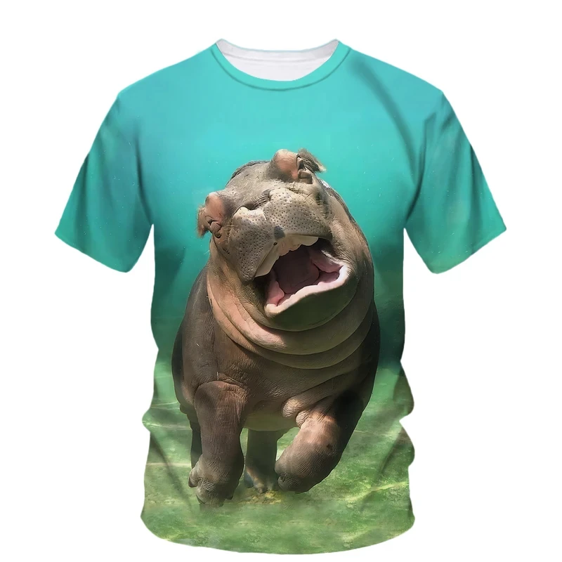 Zomer Casual Heren T-Shirt Grappig Nijlpaard Grafische 3d Print O-hals Korte Mouw Tops Mode Persoonlijkheid Straat Losse T-Shirts